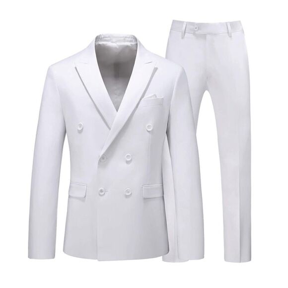 Men’s Mogu White 2piece Suit Double Breasted SlimFit Size 30 Blazer 29 Pants NWT - Picture 1 of 16
